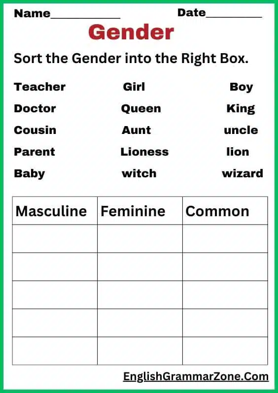 Gender worksheet for kids