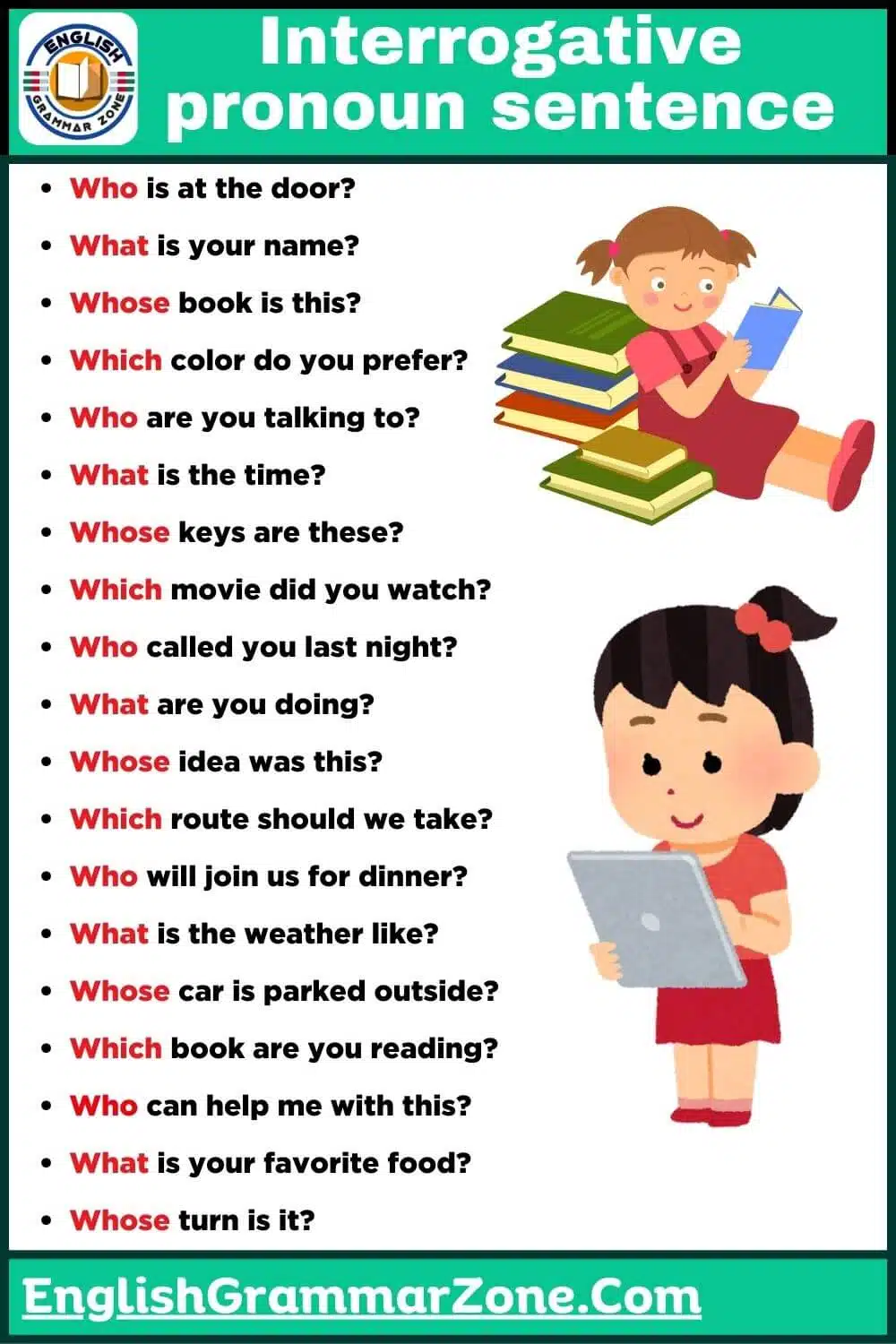 Interrogative pronoun examples with answers