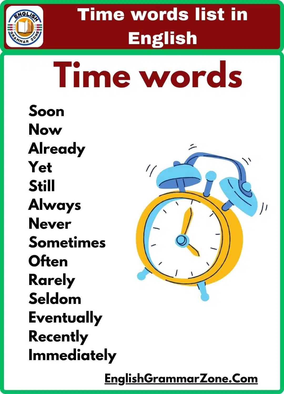 Morning time words list in english