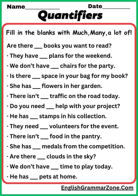 Much, many a lot of worksheet