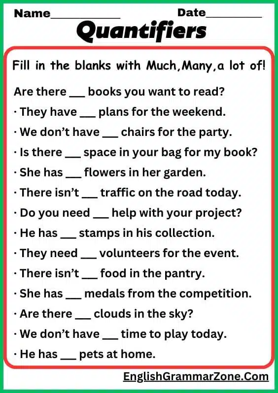 Much, many a lot of worksheet