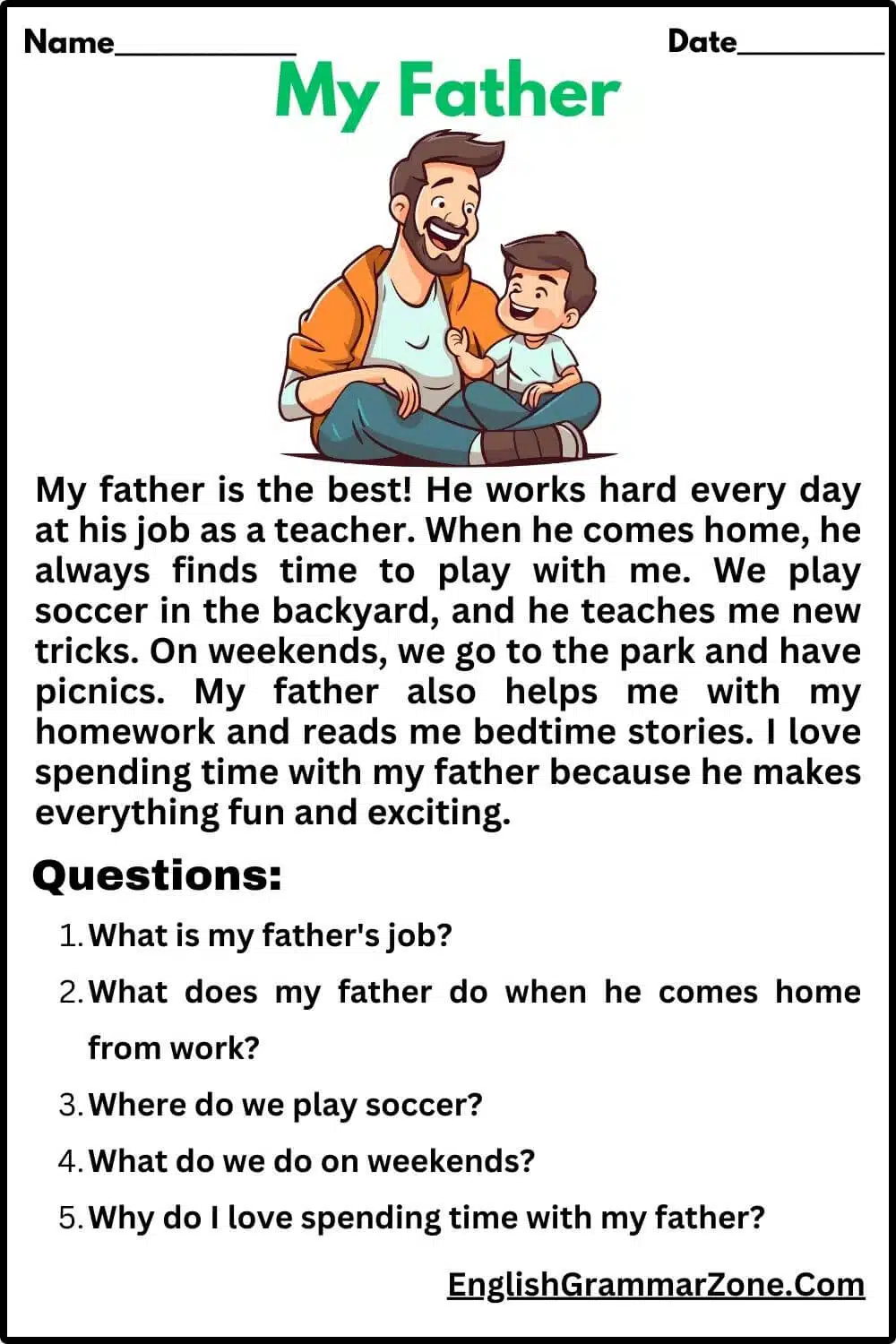My Father worksheets for kindergarten