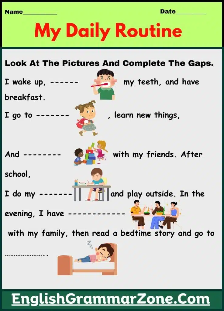 A Day In My Worksheet For Kids Grade (1 -3)