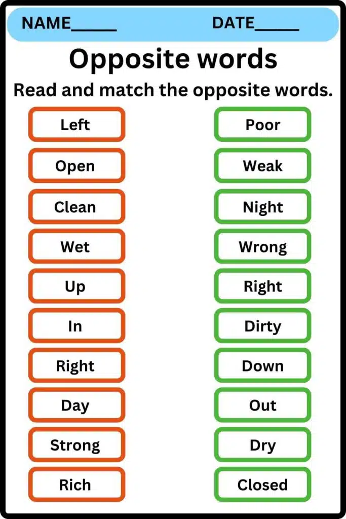 Opposite Words Worksheet For Grade 2