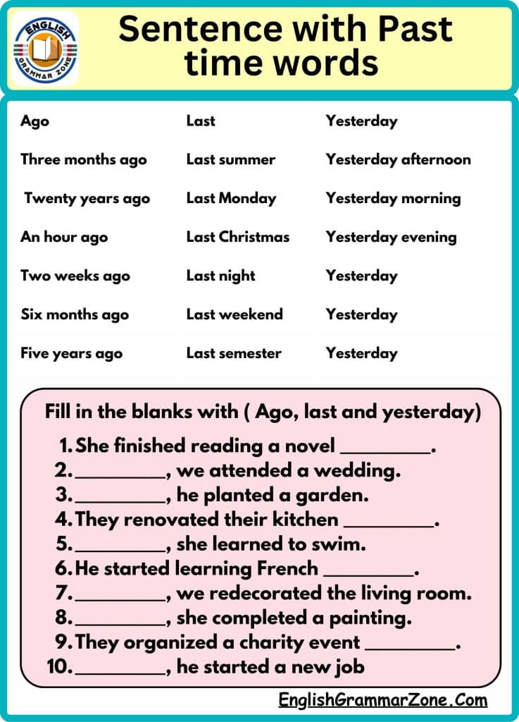 Grammar Worksheet With Past Time Words