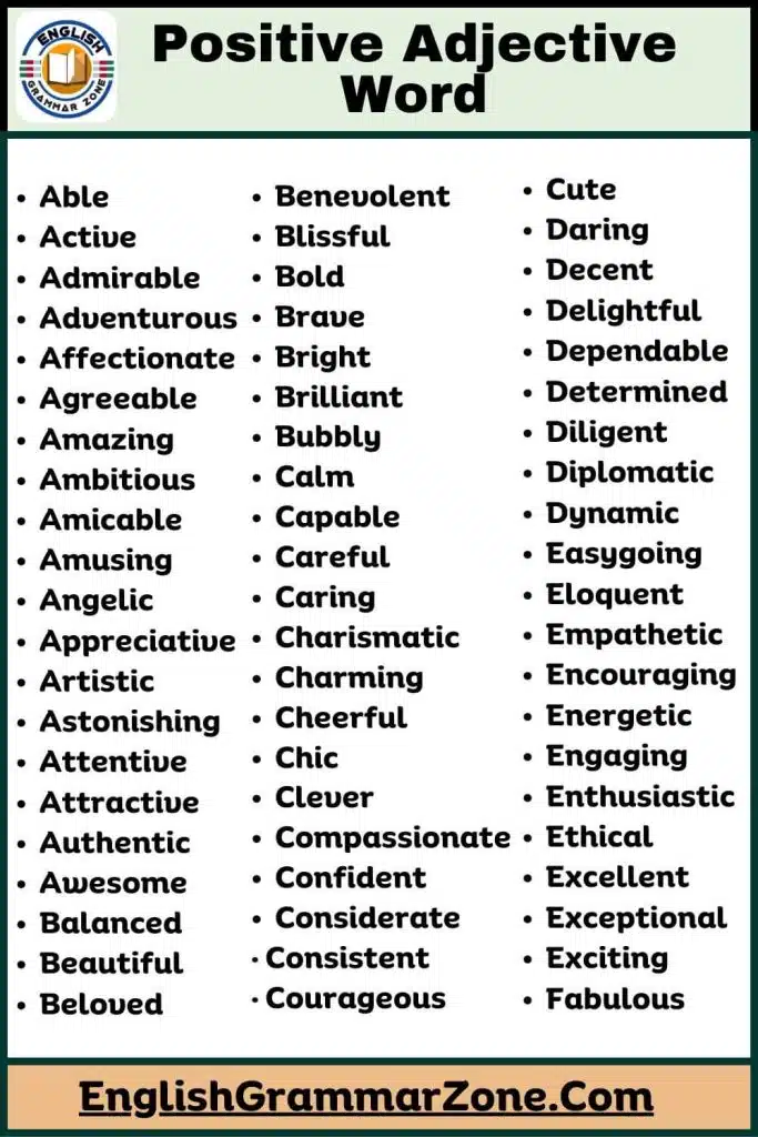 Positive adjectives words for students