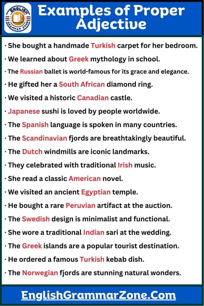 50 Examples of Proper Adjective in sentence