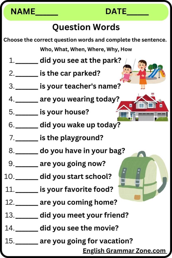 Question Words Worksheets for Grade