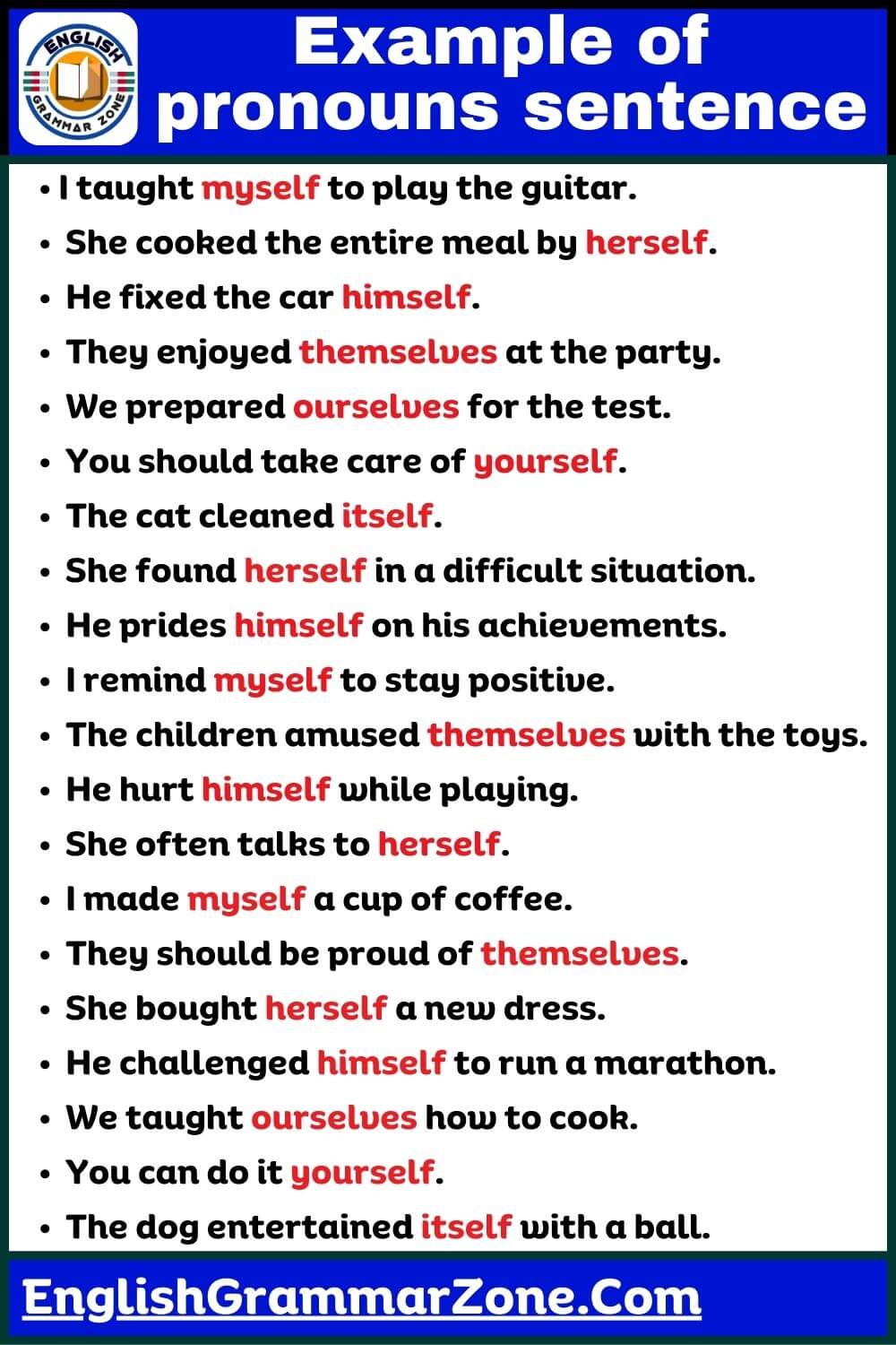 Reflexive pronoun examples with answers