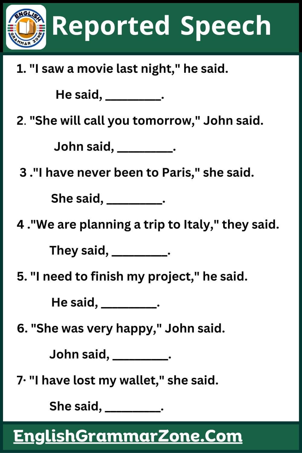 Reported speech examples sentences