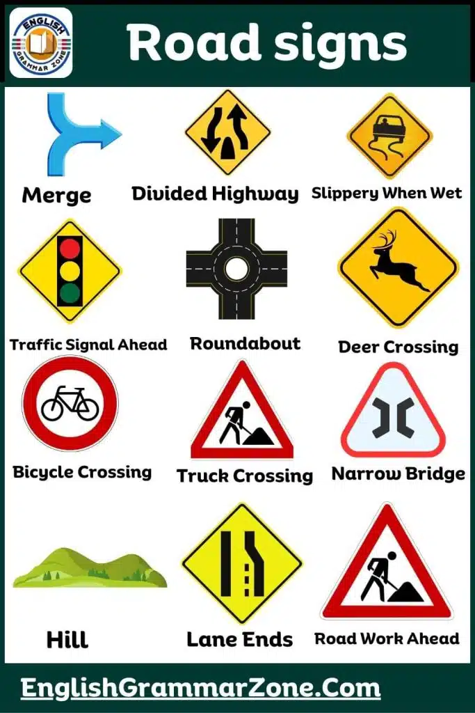Road Sign List with Their Names