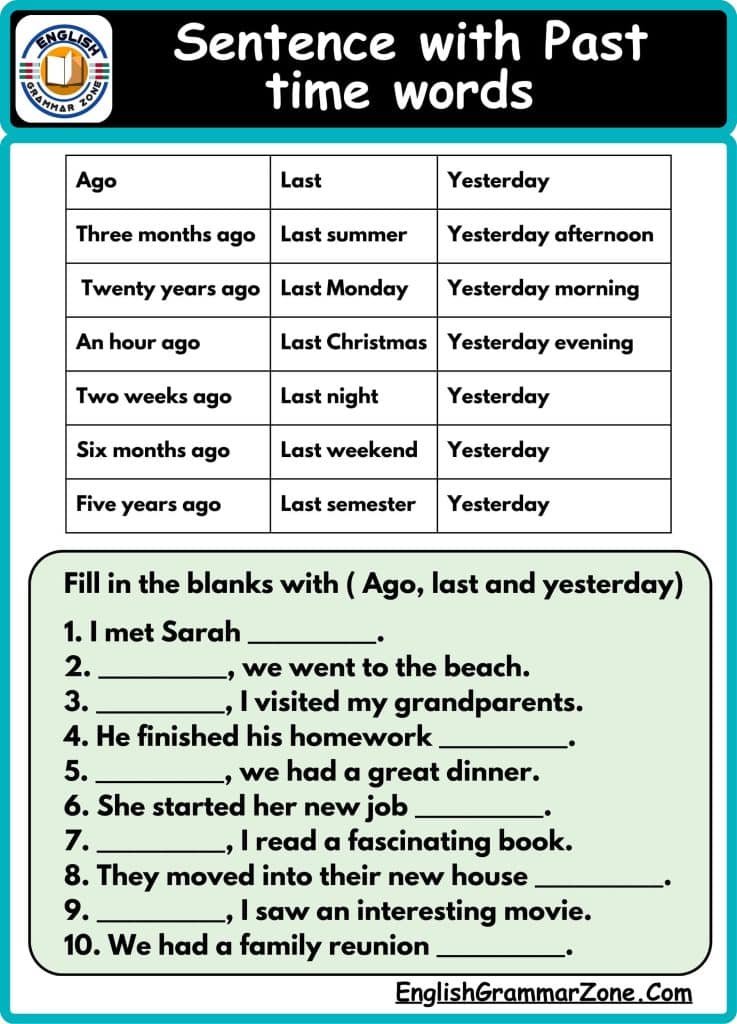 Grammar Worksheet With Past Time Words
