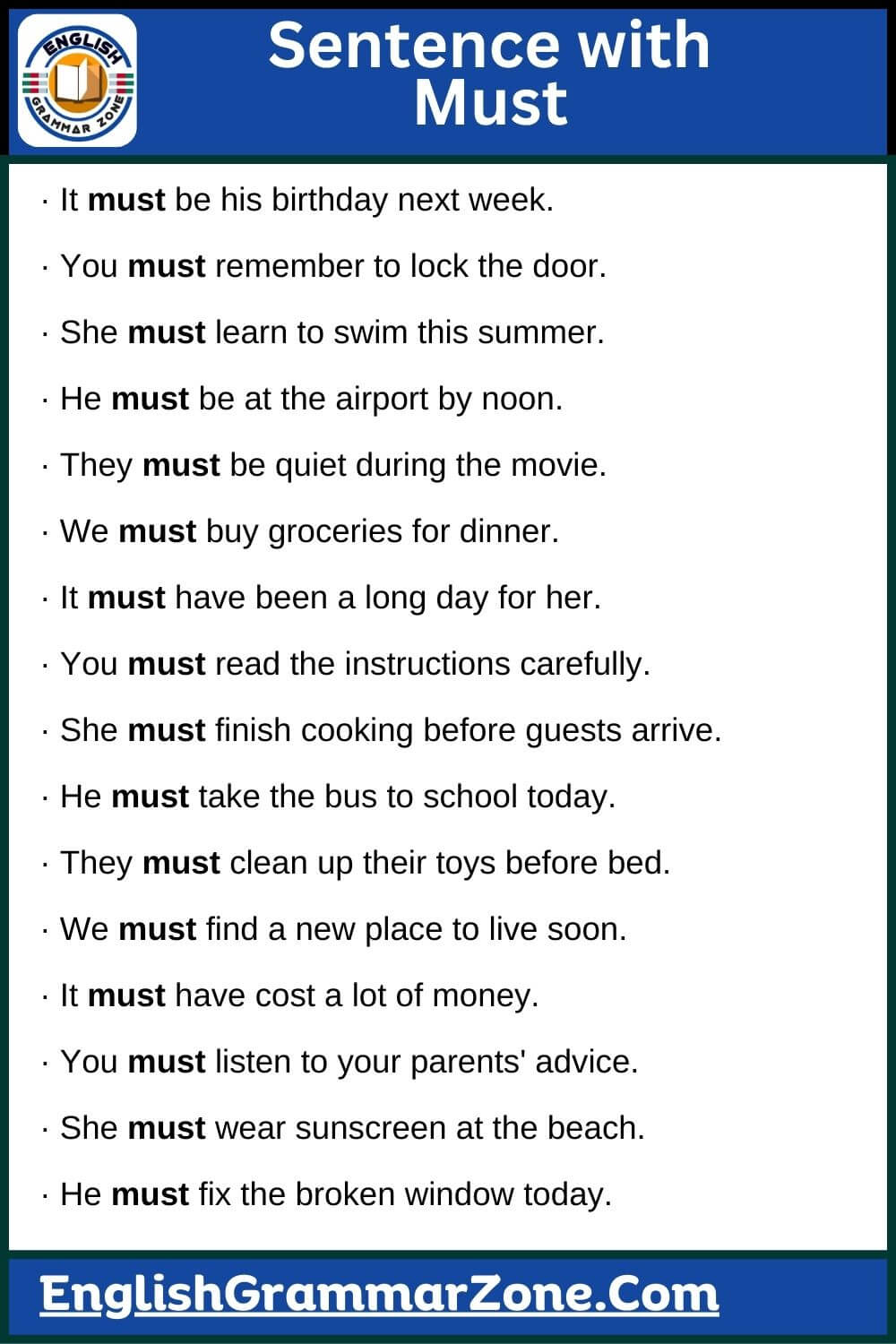 Sentence with must for first grade