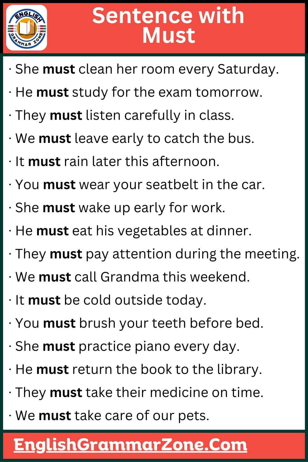 Sentence with must for kindergarten