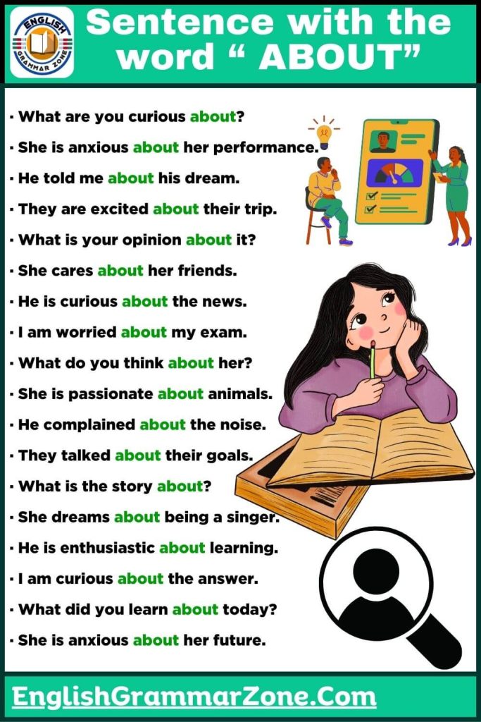 Sentence with the word about for kindergarten