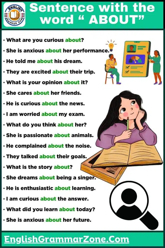 Sentence with the word about for kindergarten