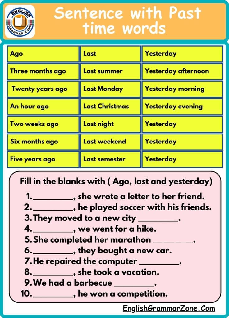 Grammar Worksheet With Past Time Words