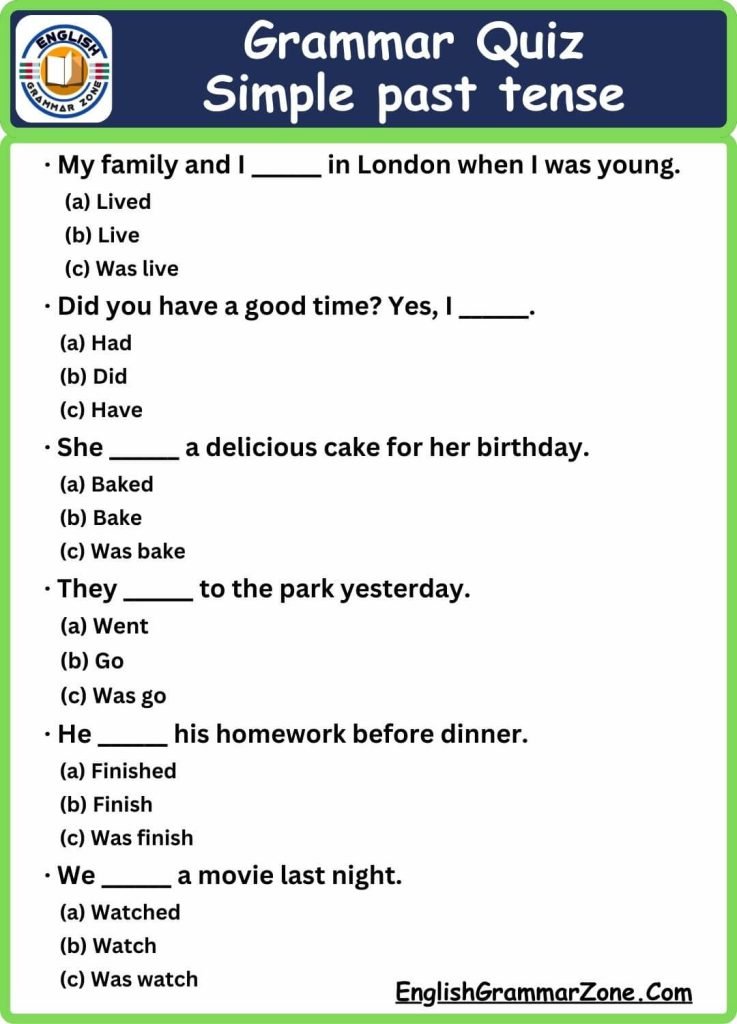 Simple Past Tense Multiple Choice Question And Answer Simple Past Tense Multiple Choice Question And Answer