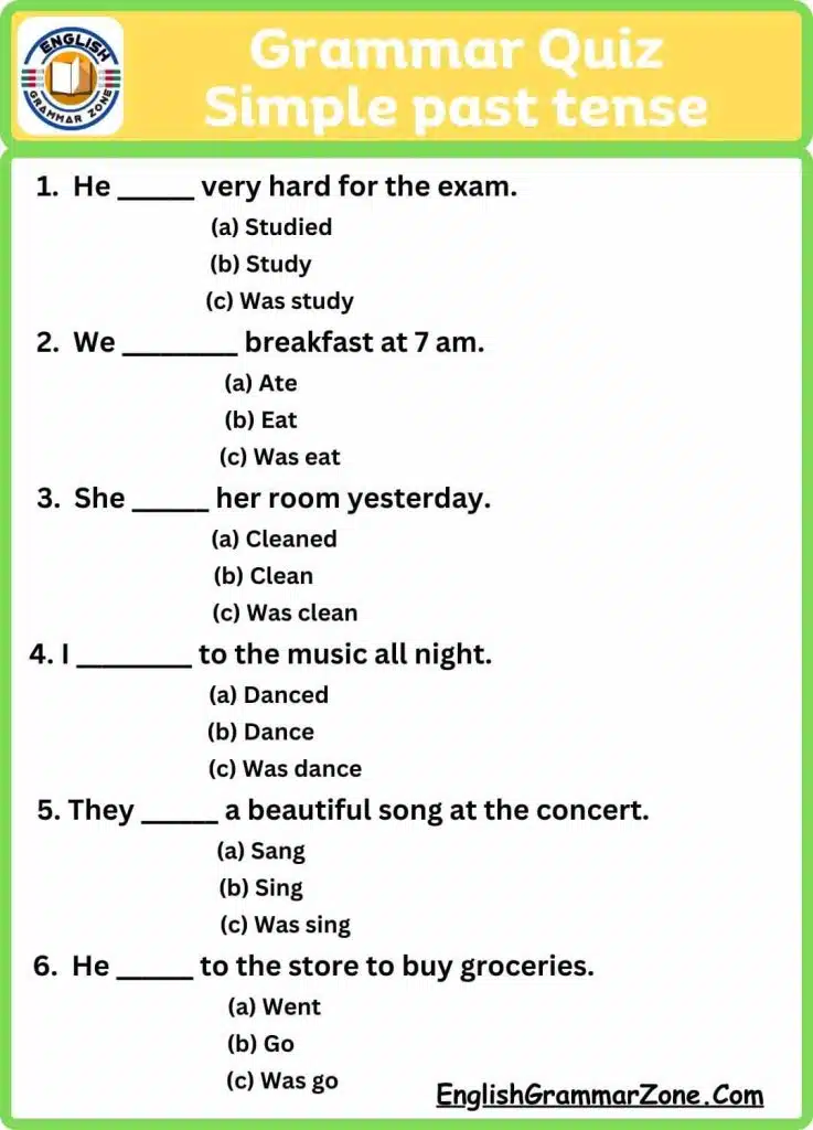 Simple Past Tense Multiple Choice Question And Answerg