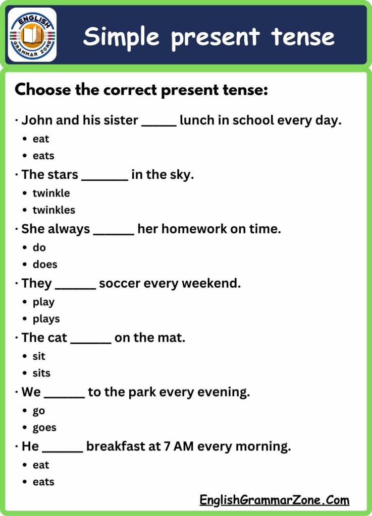 Choose The Correct Present Tense Worksheet With Answer