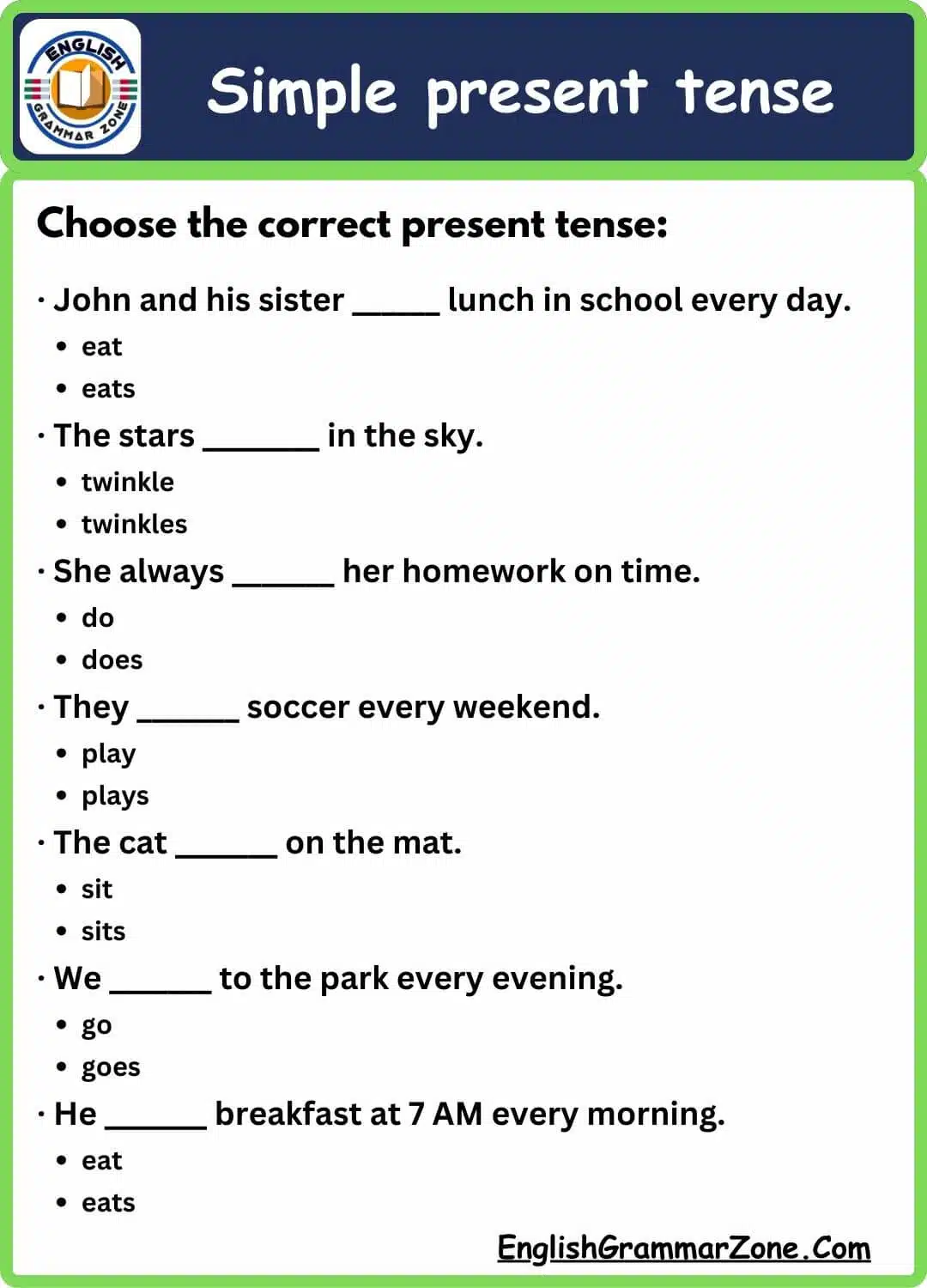 Simple present tense kids