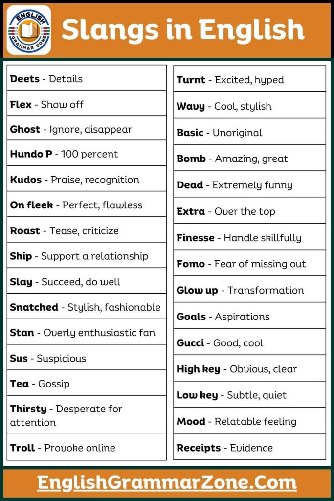 slangs in English With Meaning