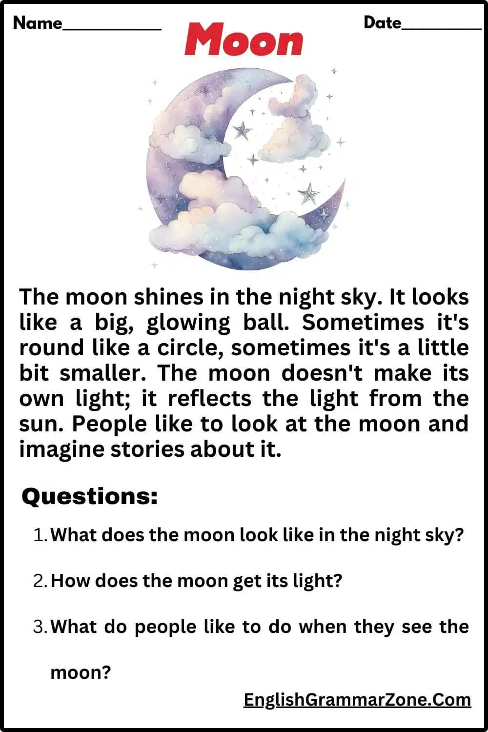 The moon reading passage answers