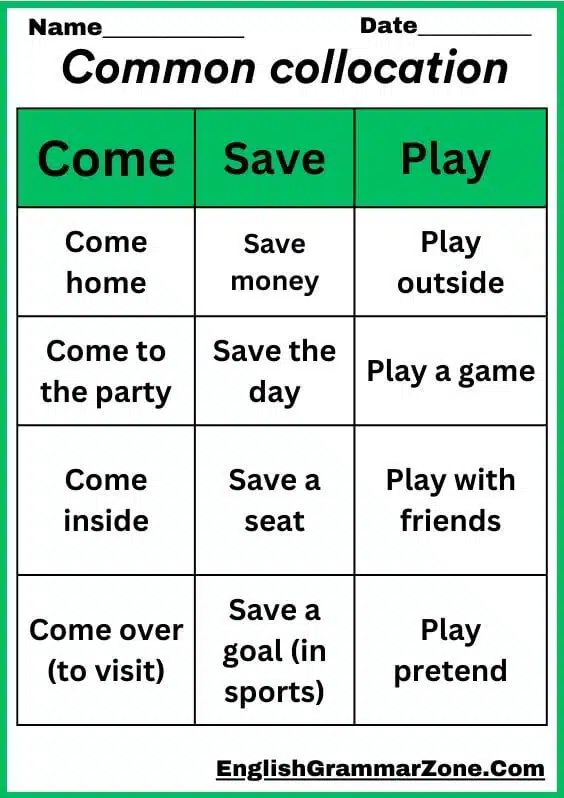 Common Collocation Worksheet In English