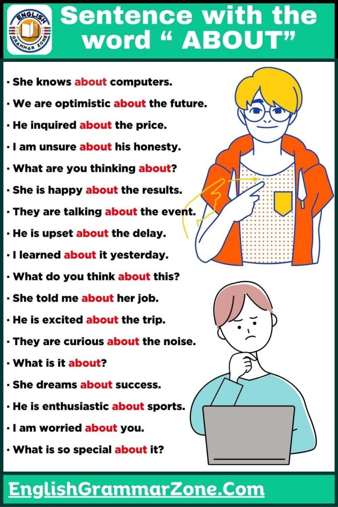 Use about in a sentence as a preposition