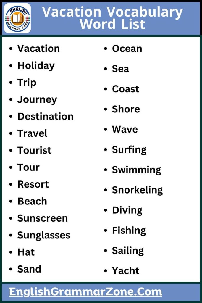 Vacation Vocabulary Word