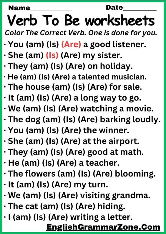 : Verb to be interactive worksheet With Answer
