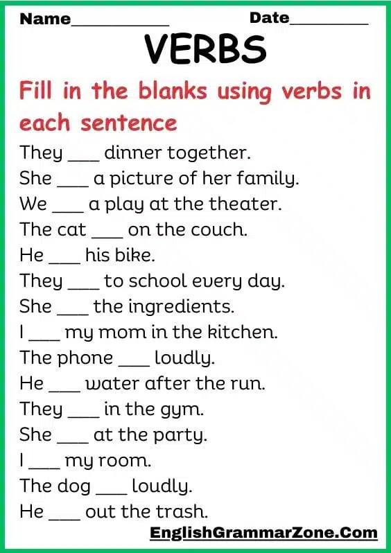 Verbs Worksheet And Exercise With Answer