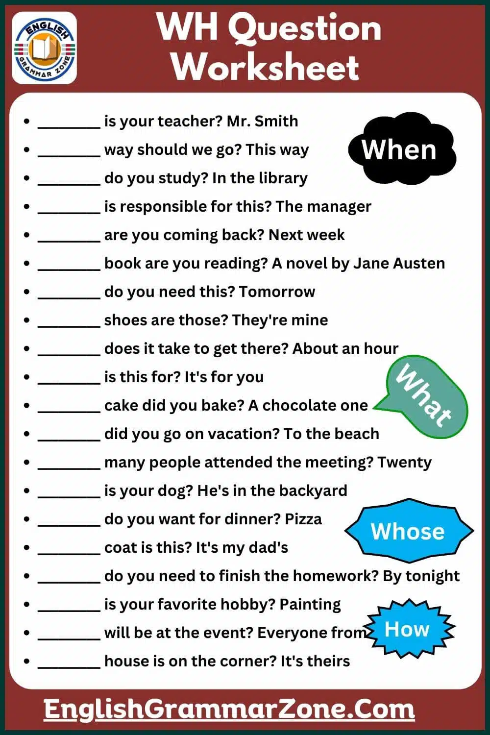 WH Question worksheet