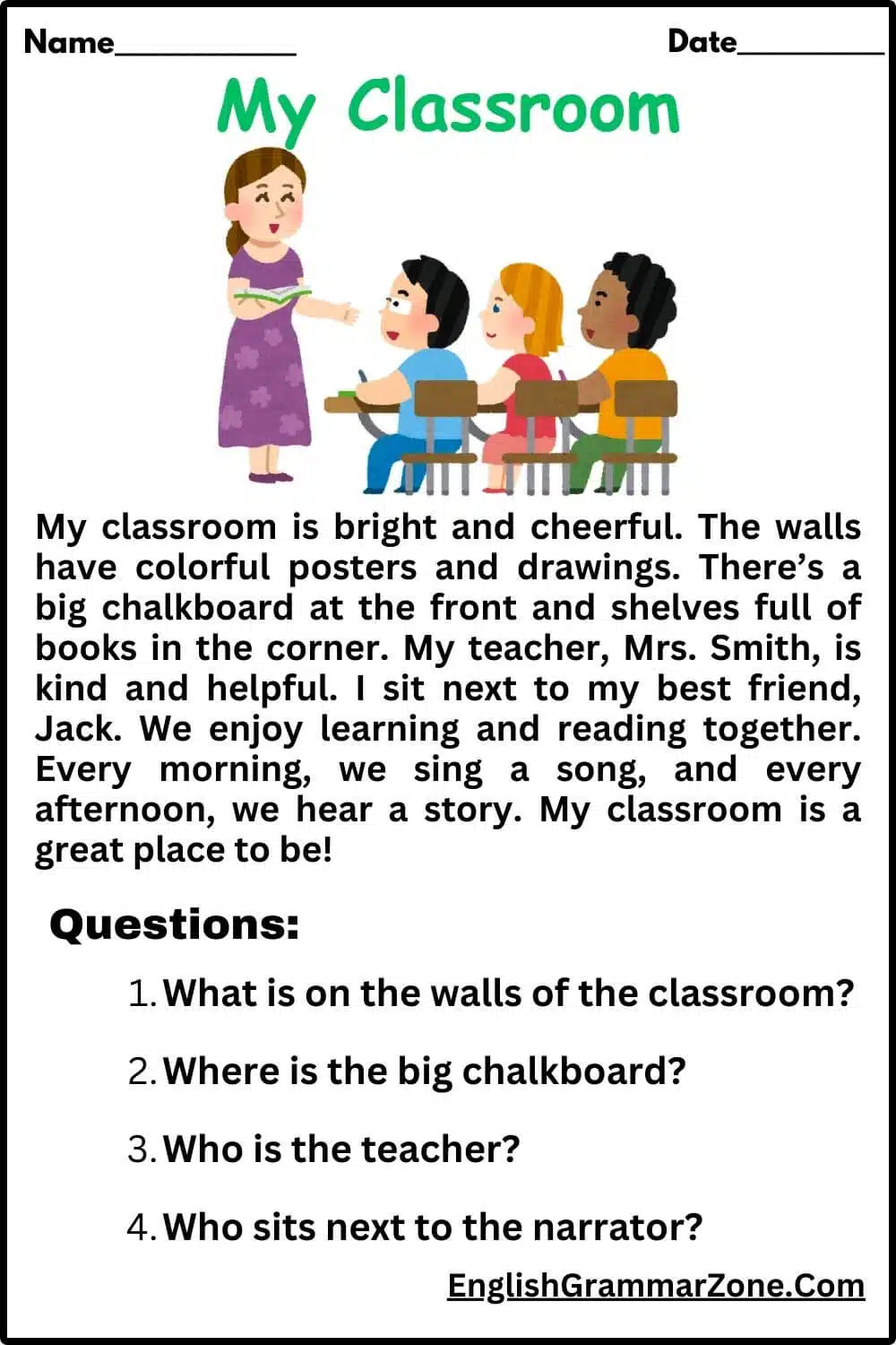 my classroom worksheets for kindergarten