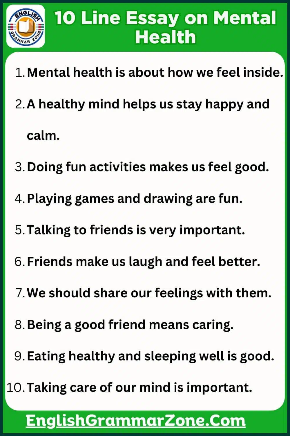 10 Line Essay on Mental Health