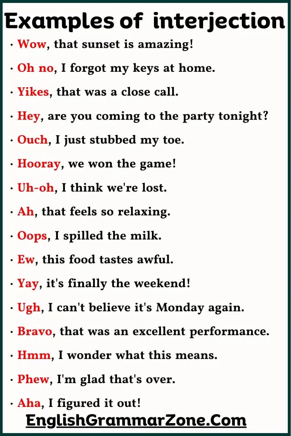 Examples of interjection in English