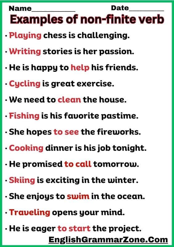 150+ Example Sentences Of Non-Finite Verb