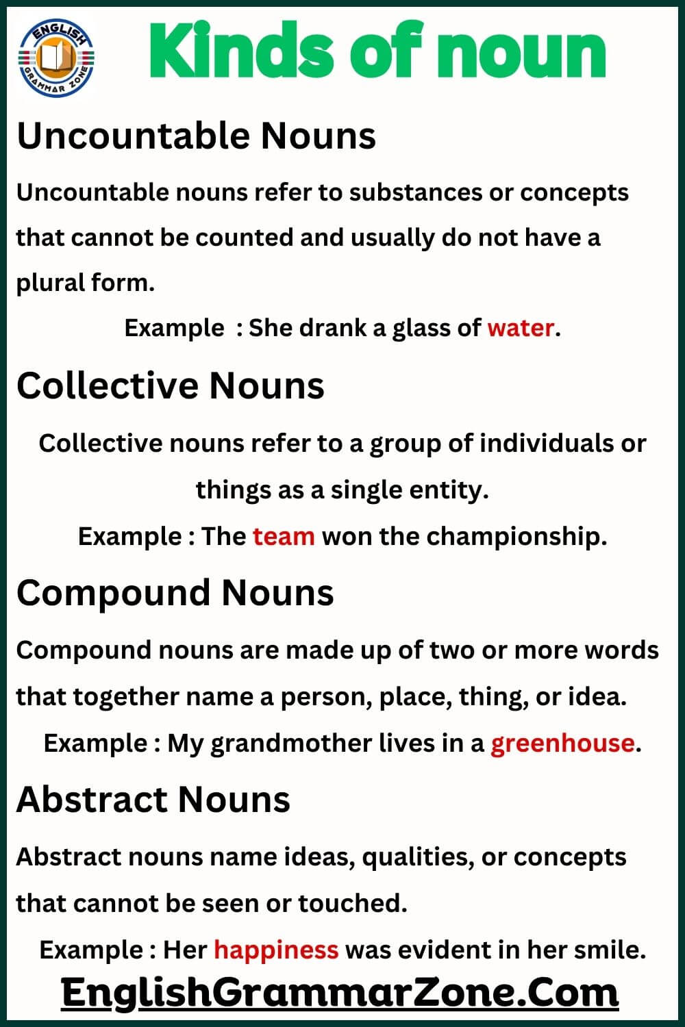 8 kinds of nouns with examples