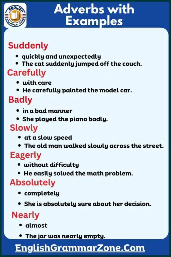 Adverb examples sentences with answers