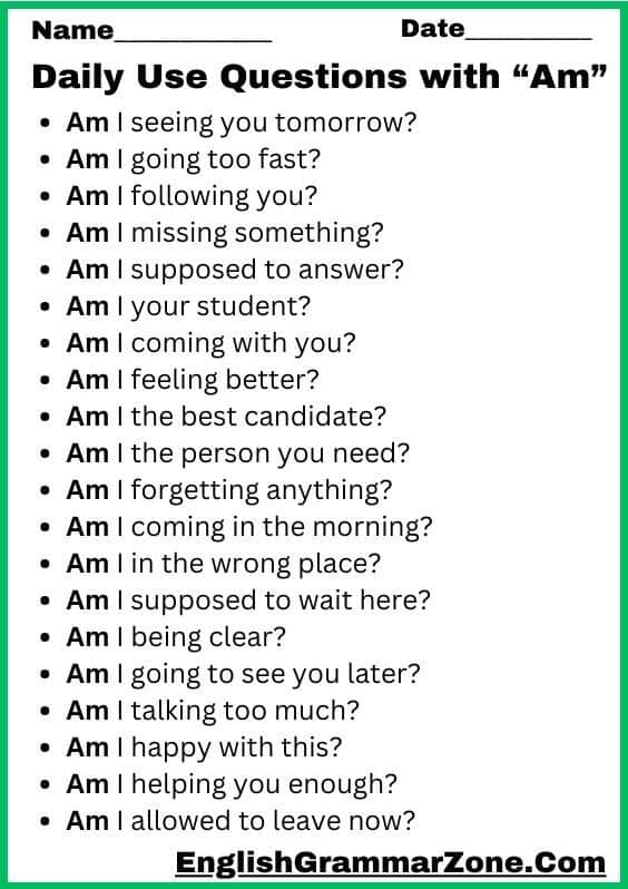 Use of am in English Question