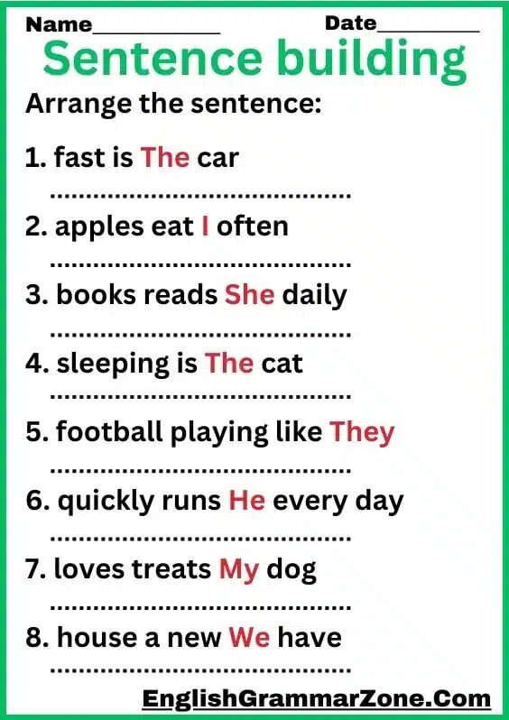 Arrange The Sentence Worksheet