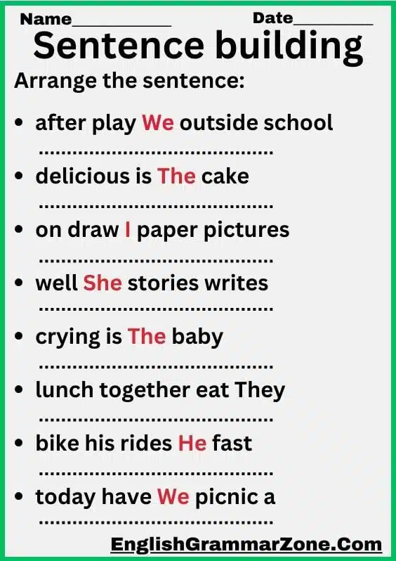 Arrange The Sentence Worksheet