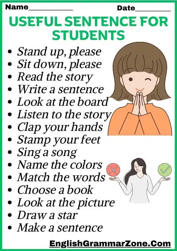 Classroom Sentence In English For Kids