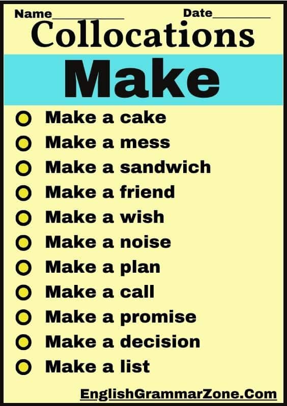 Collocation with Make examples