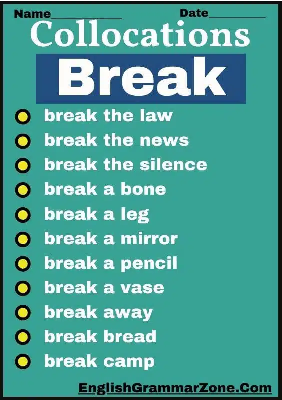 Collocations List With Break