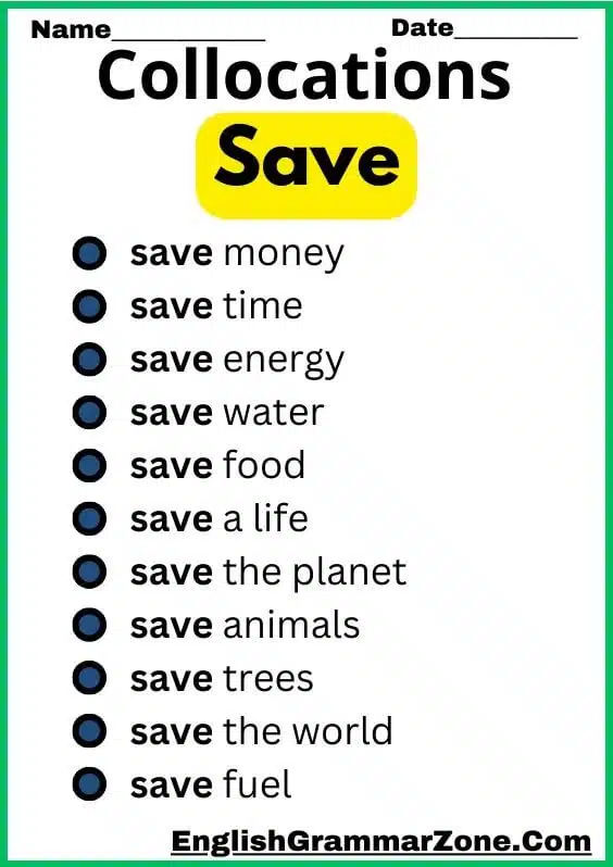 Collocations List With Save