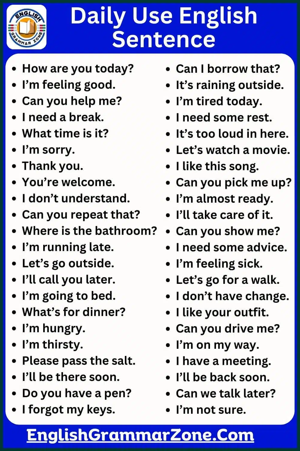 Daily use English sentences for Students