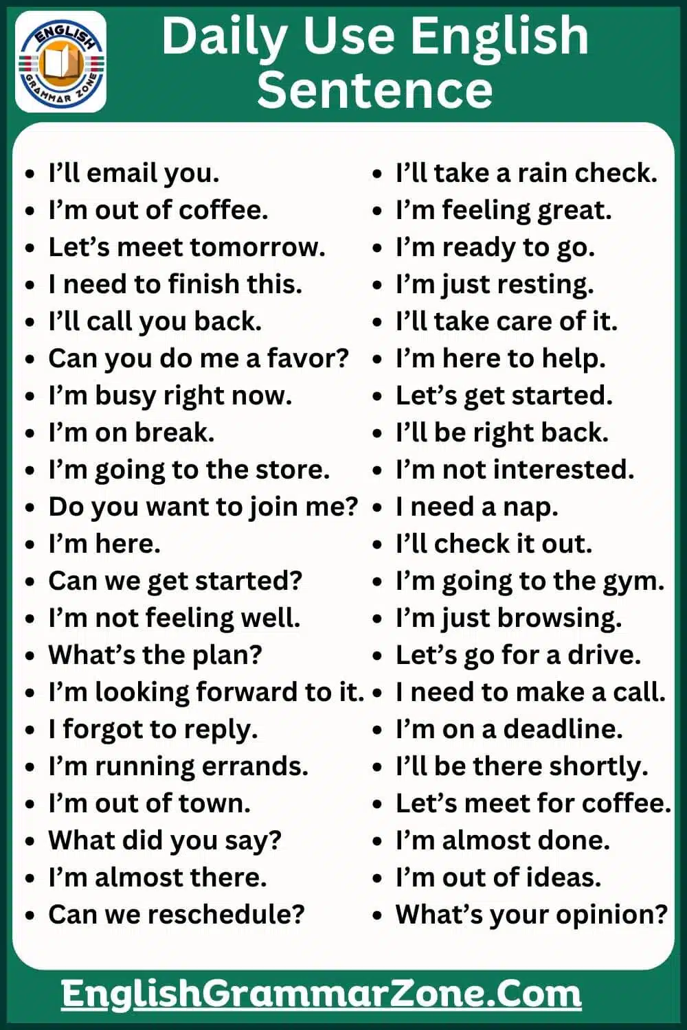 30 important sentence for  daily use
