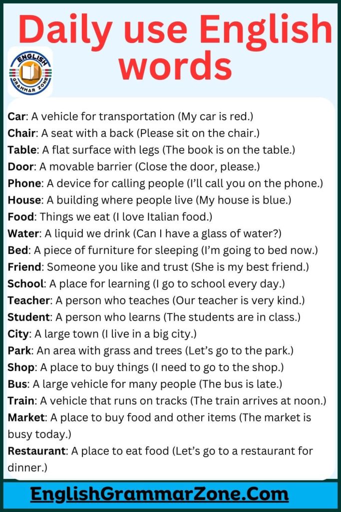 Daily use vocabulary words with meaning pdf