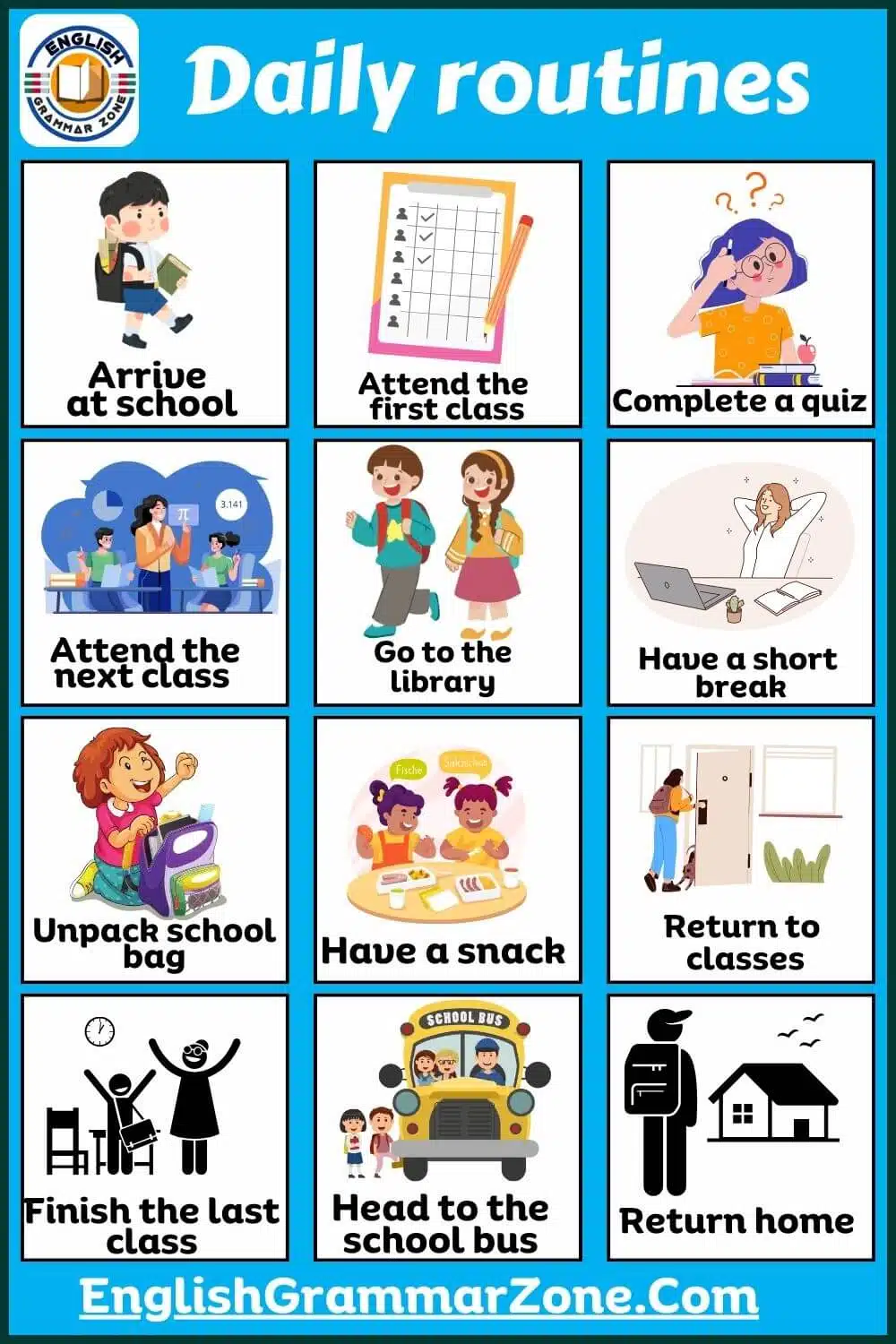 Describe student daily routine in english grammar